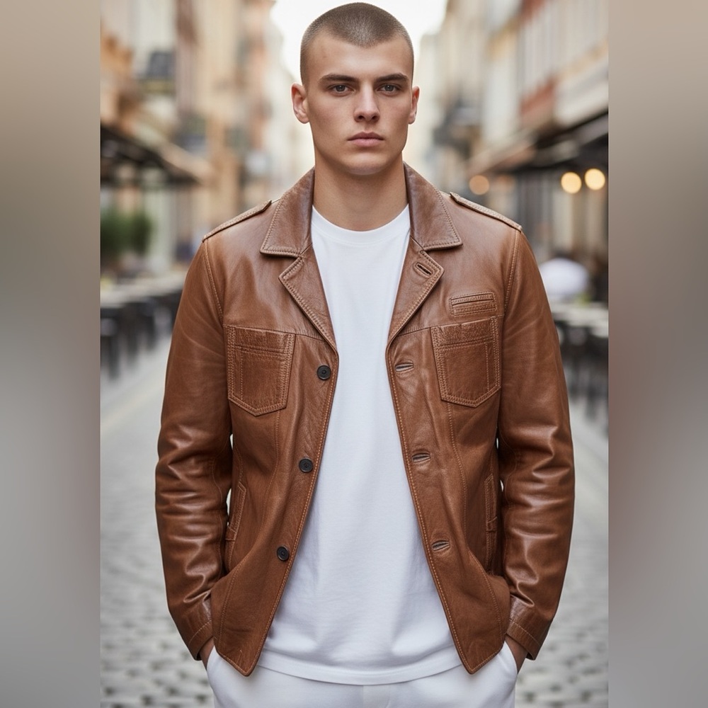Derimod Vintage 100% Leather UNISEX Stitched Blazer Size M